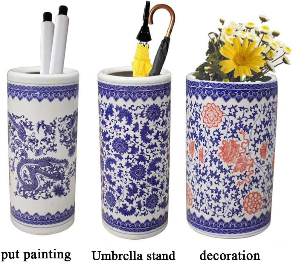 Amazon｜景徳鎮陶器傘立て 伝統的な花柄青白磁花瓶装飾書道と絵画傘